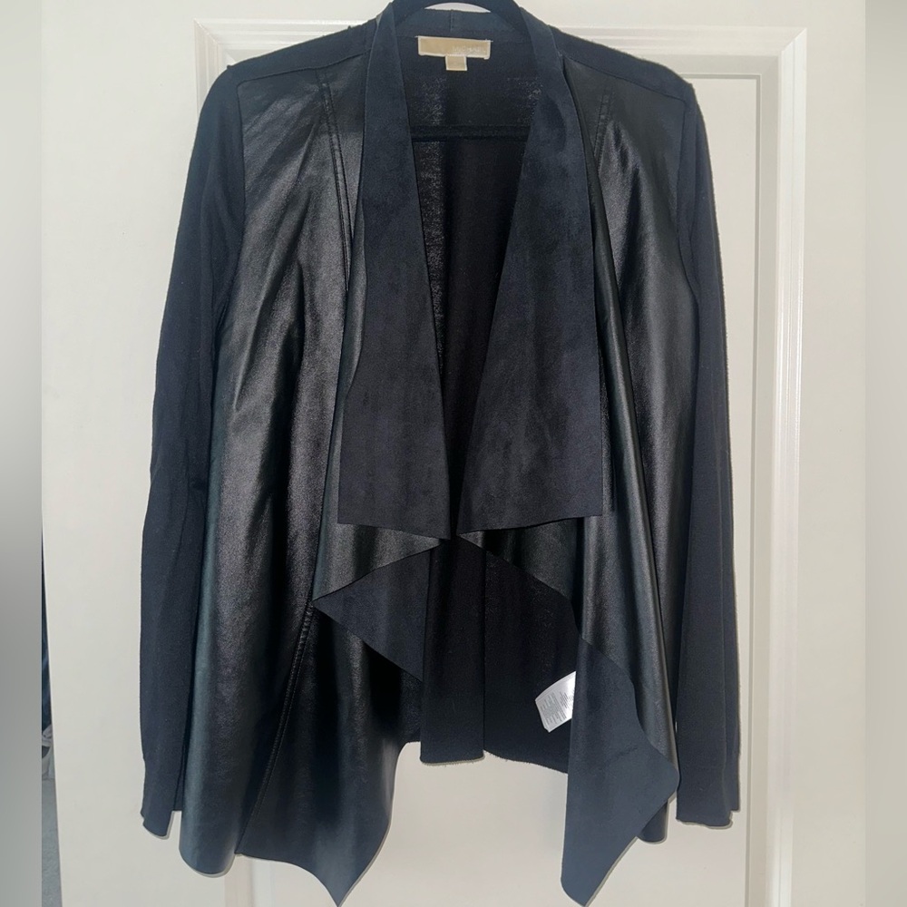 Michael Kors Suede/Faux Leather Cardigan